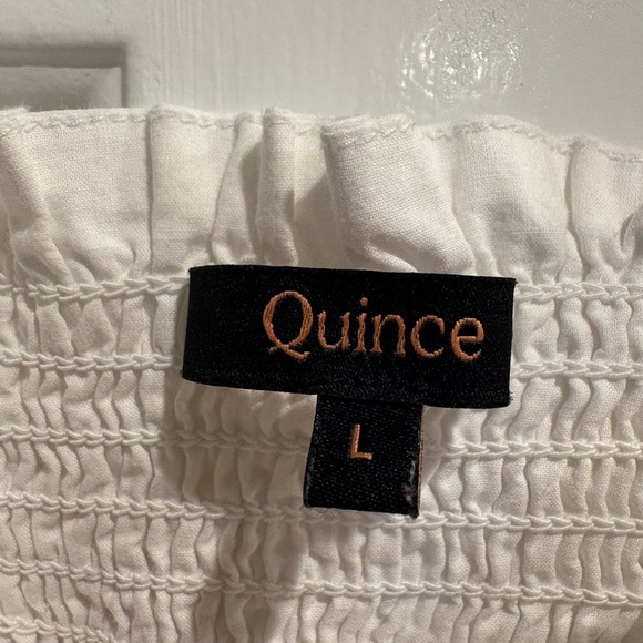 Quince Organic Cotton Eyelet Smocked Midi dress white L - Picture 5 of 8